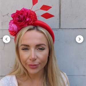 Red Floral Fascinator Headband with Rose Accents